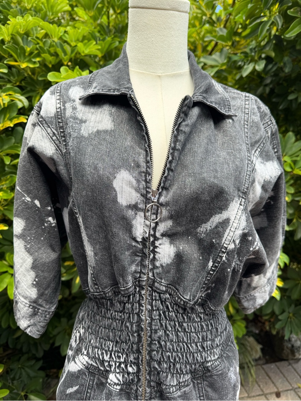 Retrofète Black and White Acid-Wash Denim Mini Dress - Picture 7 of 13